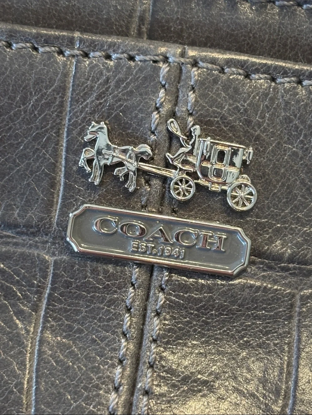 Coach Grey Madison Leather Embossed Croc Zip Wristlet